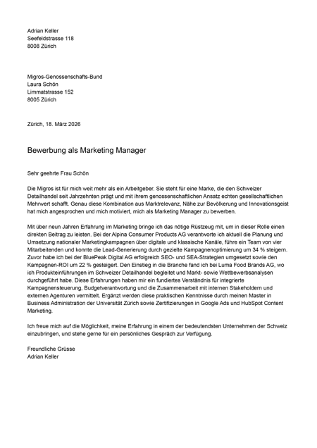 Klassisches Motivationsschreiben von Truast