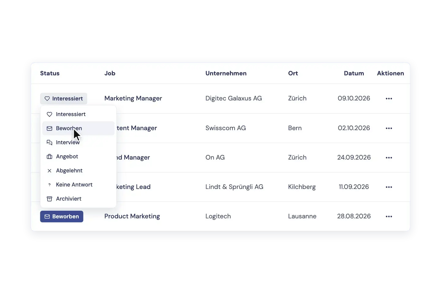 Bewerbungsmanager mit Übersicht aller Bewerbungen und verknüpften Unterlagen Bewerbungsmanager mit Übersicht aller Bewerbungen und verknüpften Unterlagen