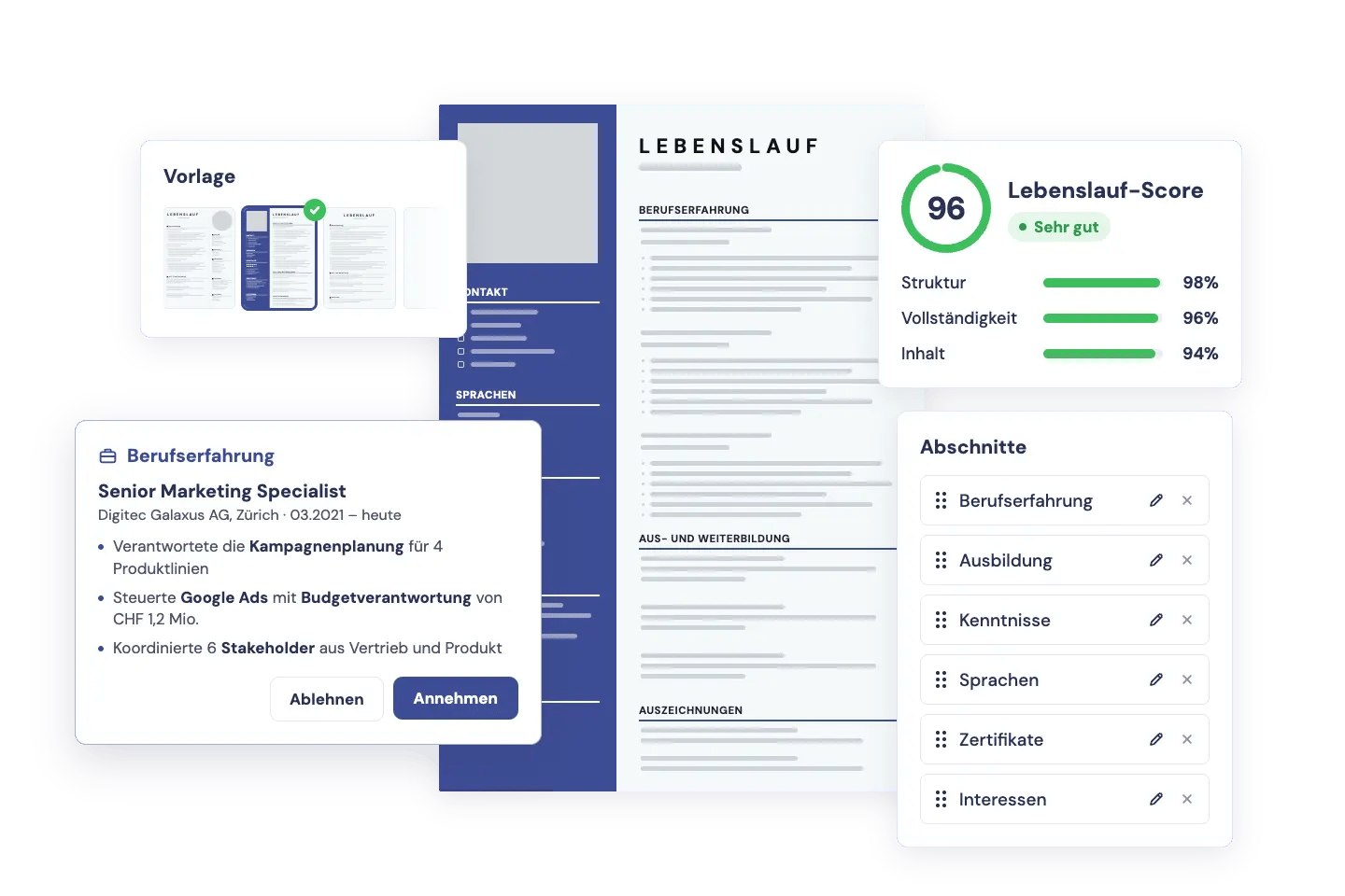 Mit dem Lebenslauf-Editor von Truast erstellst und optimierst du deinen Lebenslauf online. Mit dem Lebenslauf-Editor von Truast erstellst und optimierst du deinen Lebenslauf online.
