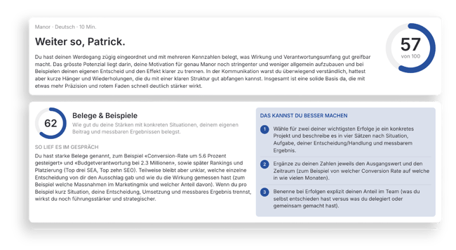 Auswertung des Vorstellungsgesprächs mit Verbesserungsvorschlägen