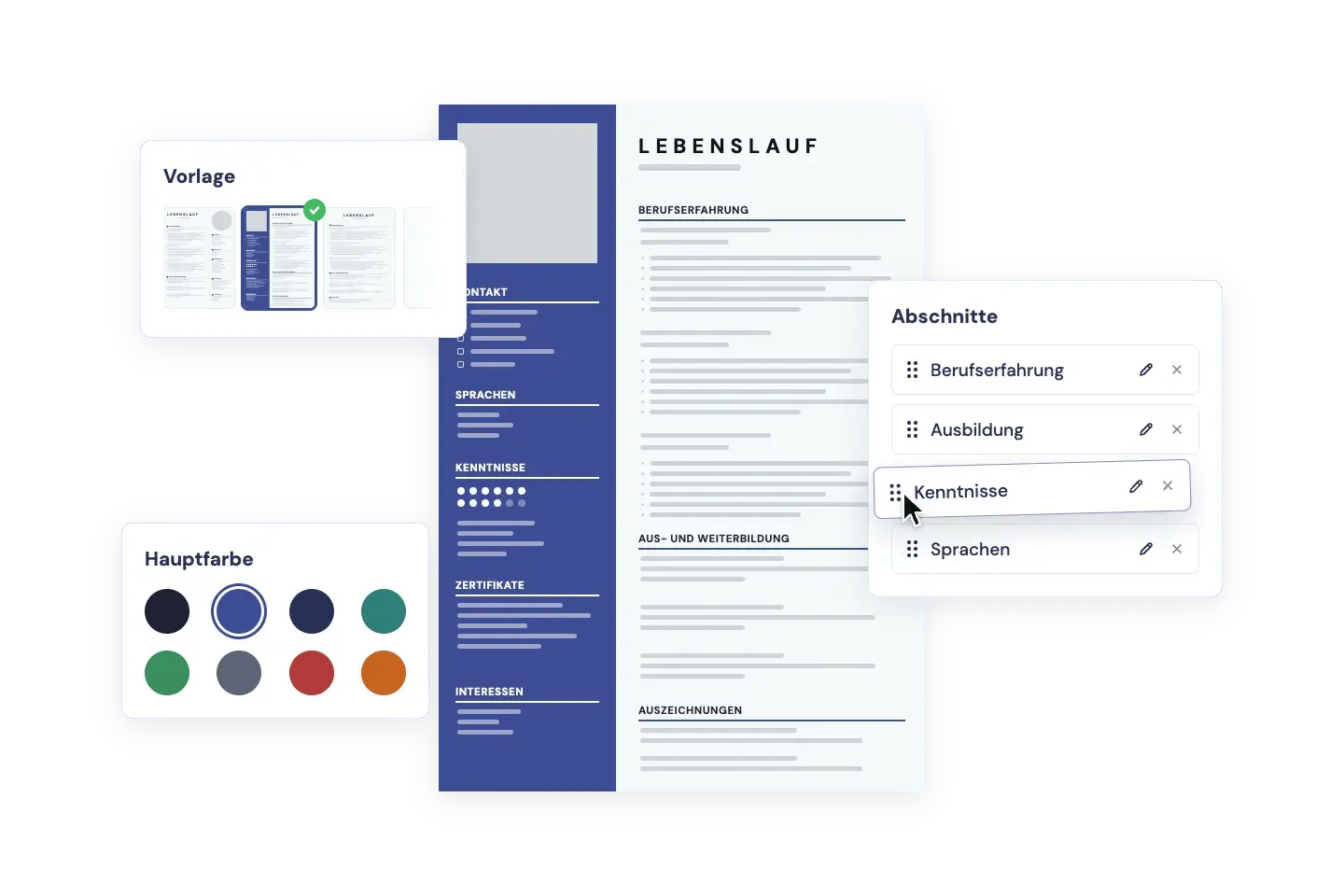 Lebenslauf-Editor mit Live-Vorschau, Vorlagen, Farben und Abschnitten Lebenslauf-Editor mit Live-Vorschau, Vorlagen, Farben und Abschnitten