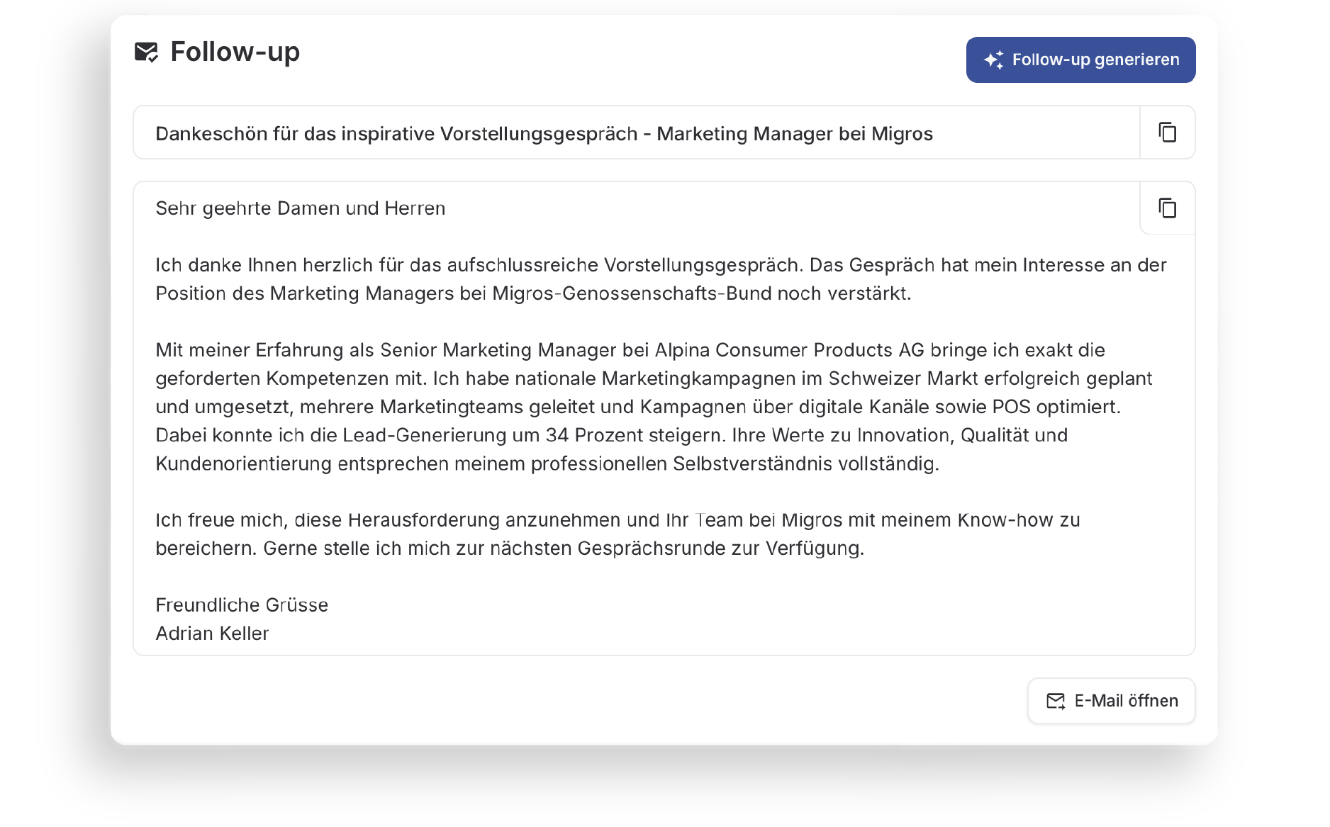 Follow-up E-Mail nach dem Vorstellungsgespräch