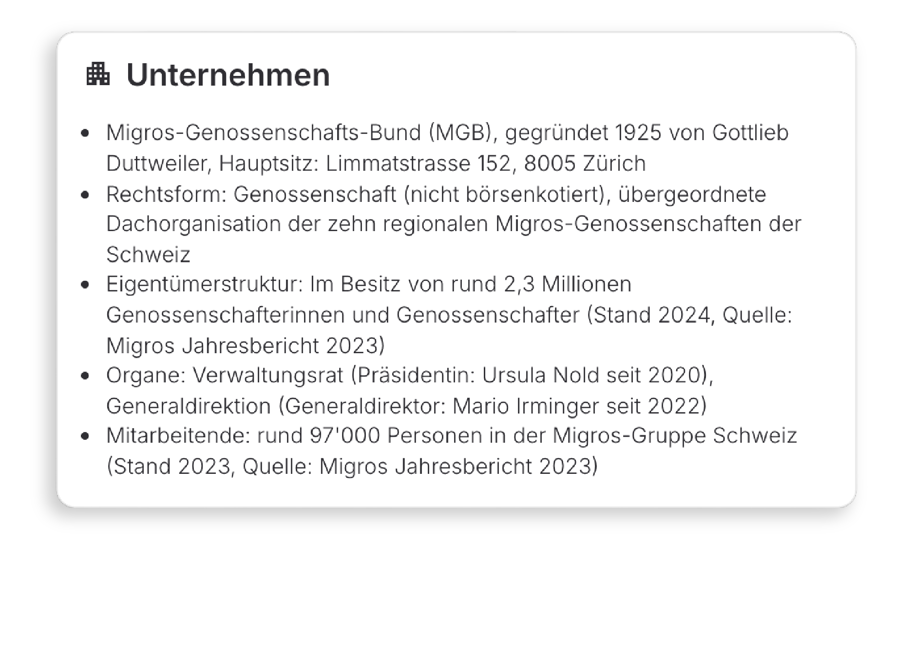 Unternehmensprofil von der Unternehmensrecherche