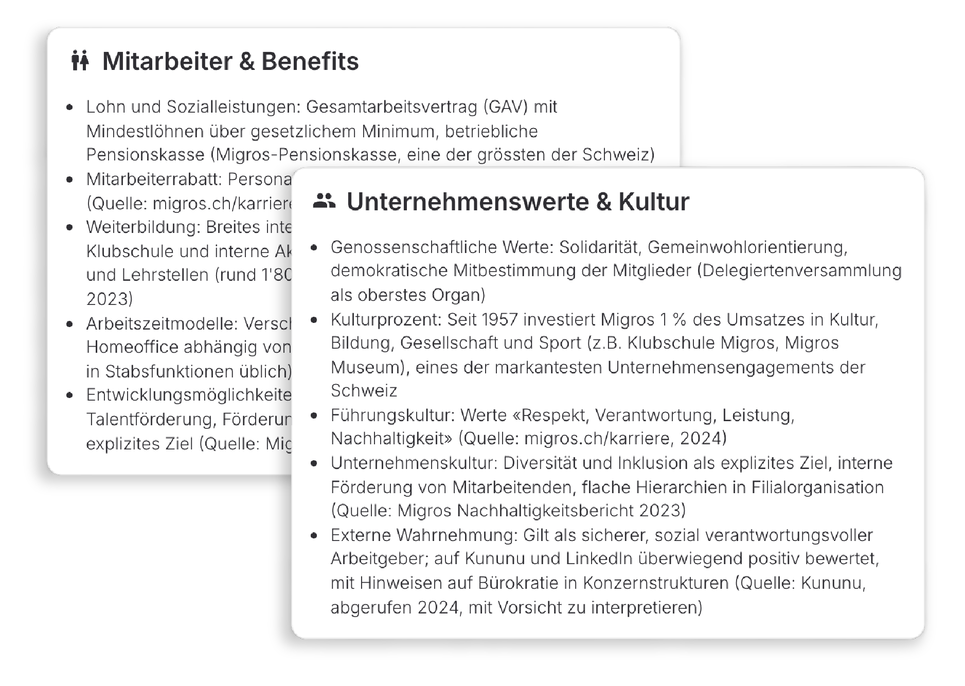 Werte und Kultur von der Unternehmensrecherche